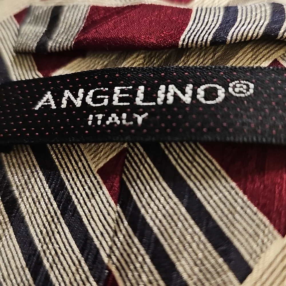 Elegant Burgundy, Beige,‎ Gray Men's Tie By ANGELINO ITALY 100% SILK